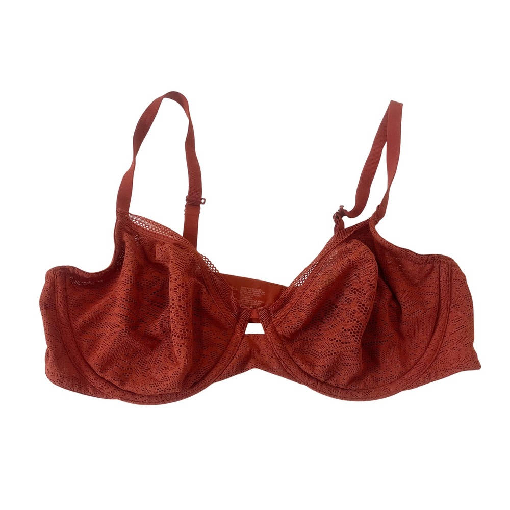 Soma Unlined Perfect Coverage Bra Rust Orange Lace Mesh Underwire - Size 38C
